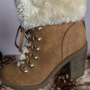 Guess Tan Heeled Fur-Lined Boots